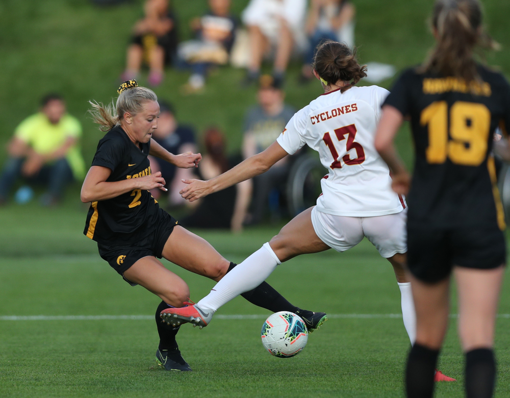 Iowa Hawkeyes midfielder Hailey Rydberg (2) during a 2-1 victory over the Iowa State Cyclones Thursday, August 29, 2019 in the Iowa Corn Cy-Hawk series at the Iowa Soccer Complex. (Brian Ray/hawkeyesports.com)