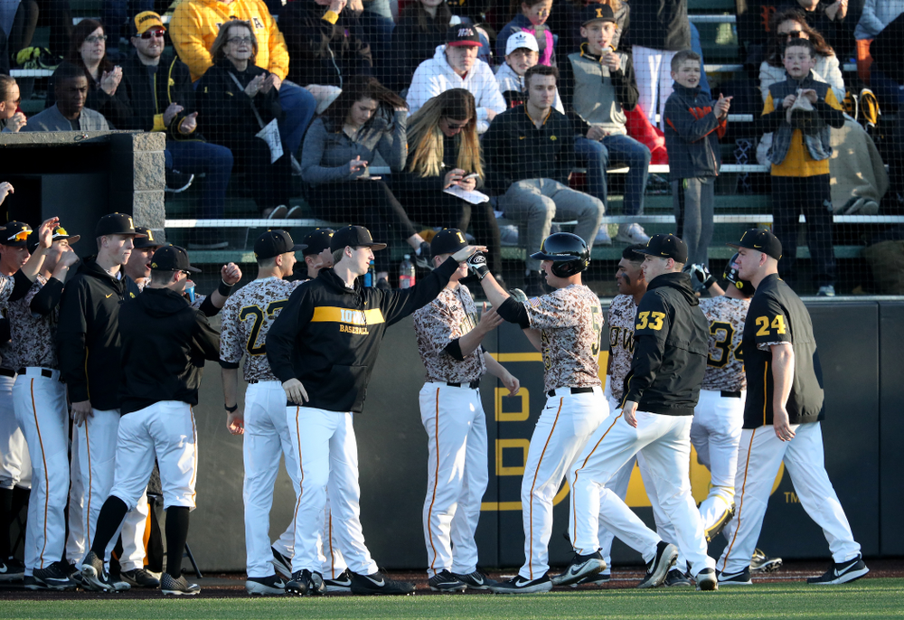 Iowa Hawkeyes Zeb Adreon (5) against the Nebraska Cornhuskers on Military Appreciation Night Friday, April 19, 2019 at Duane Banks Field. (Brian Ray/hawkeyesports.com)