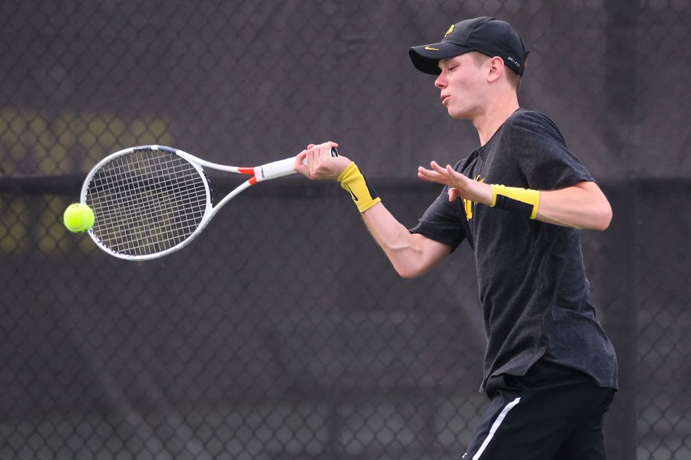 IowaÕs Jason Kerst at tennis vs Illinois State on Sunday, April 21, 2019 at the Hawkeye Tennis and Recreation Complex. (Lily Smith/hawkeyesports.com)