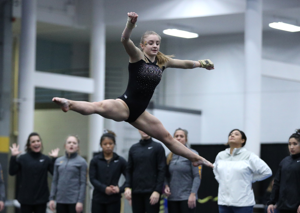 Lauren Guerin competes on the floor during the Black and Gold intrasquad meet Saturday, December 1, 2018 at the University of Iowa Field House. (Brian Ray/hawkeyesports.com)