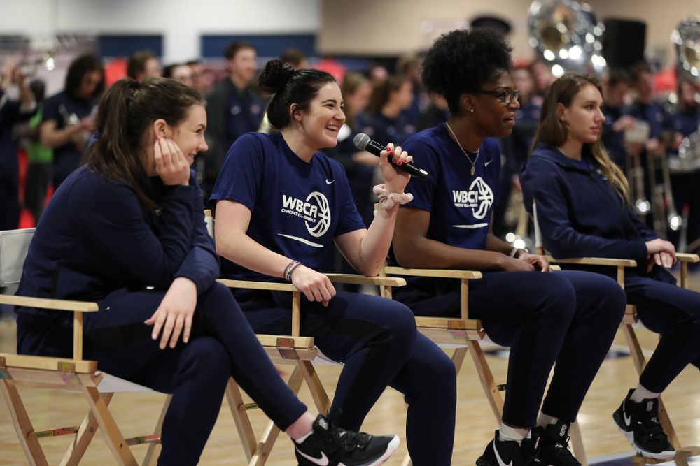 Iowa Hawkeyes forward Megan Gustafson (10) participates in a panel discussion with the other WBCA All Americans at the Tourney Town Fan Fest Friday, April 5, 2019 at the Tampa Convention Center in Tampa, FL. (Brian Ray/hawkeyesports.com)