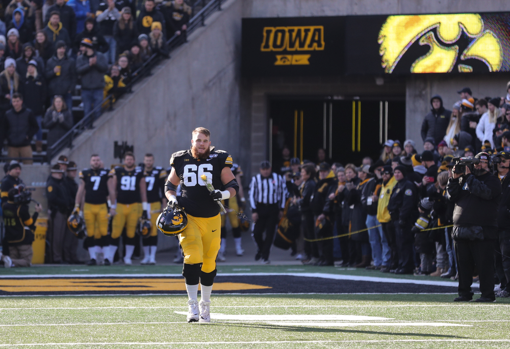 Iowa Hawkeyes offensive lineman Levi Paulsen (66) during Senior Day festivities before their game against the Illinois Fighting Illini Saturday, November 23, 2019 at Kinnick Stadium. (Brian Ray/hawkeyesports.com)