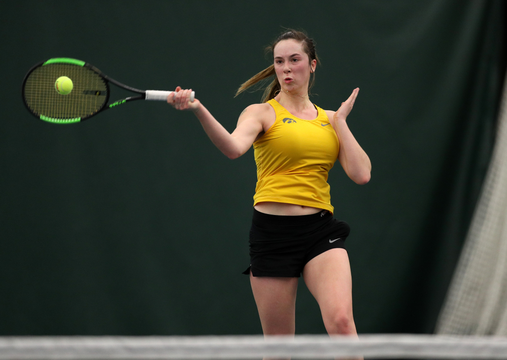 Iowa's Samantha Mannix against the Iowa State Cyclones Friday, February 8, 2019 at the Hawkeye Tennis and Recreation Complex. (Brian Ray/hawkeyesports.com)