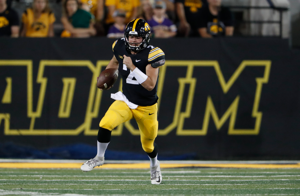 Iowa Hawkeyes quarterback Peyton Mansell (2) against the Northern Iowa Panthers Saturday, September 15, 2018 at Kinnick Stadium. (Brian Ray/hawkeyesports.com)