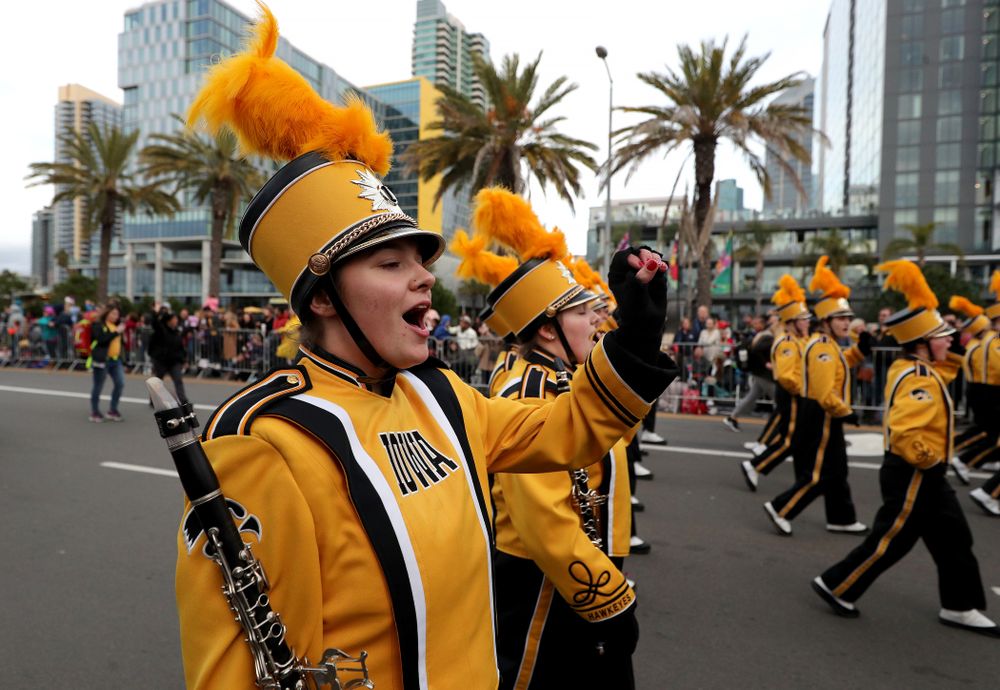 The Hawkeye Marching Band and the Iowa Spirit Squad march in the Holiday Bowl Parade Thursday, December 26, 2019 in San Diego. (Brian Ray/hawkeyesports.com)