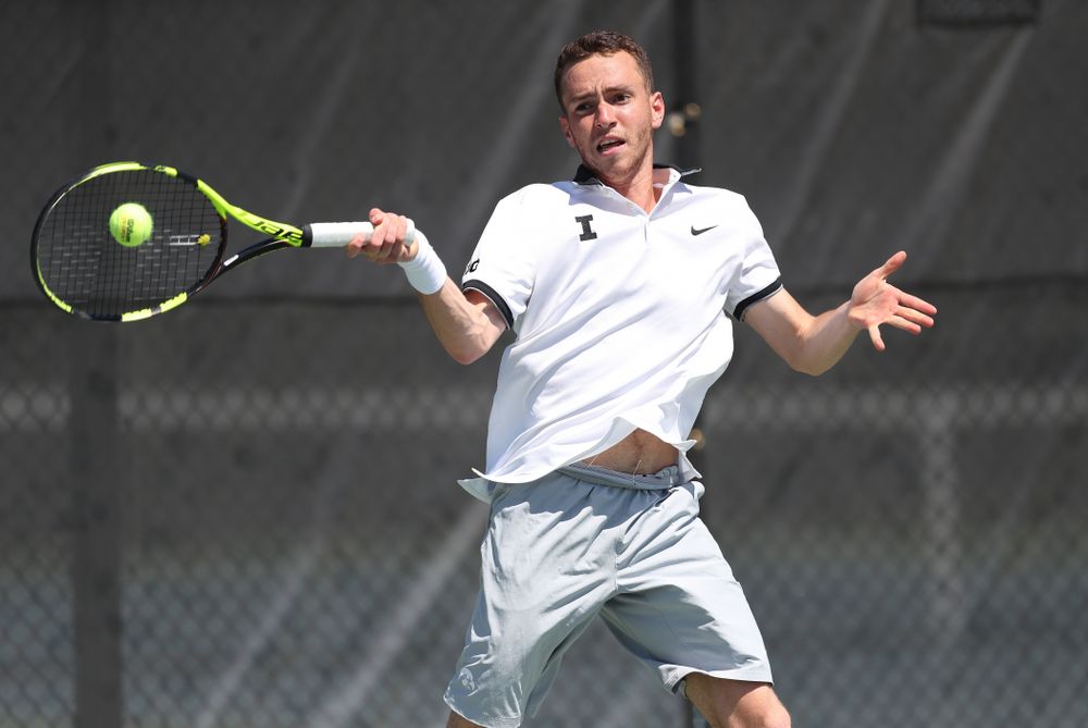 IowaÕs Kareem Allaf against the Michigan Wolverines Sunday, April 21, 2019 at the Hawkeye Tennis and Recreation Complex. (Brian Ray/hawkeyesports.com)
