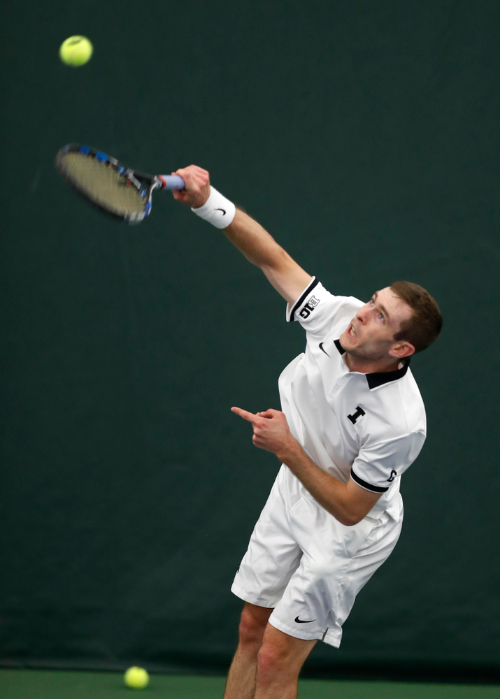Jake Jacoby against Purdue Sunday, April 15, 2018 at the Hawkeye Tennis and Recreation Center. (Brian Ray/hawkeyesports.com)