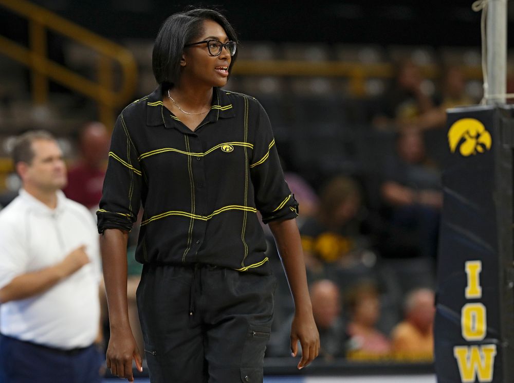Iowa head coach Vicki Brown during the third set of the Black and Gold scrimmage at Carver-Hawkeye Arena in Iowa City on Saturday, Aug 24, 2019. (Stephen Mally/hawkeyesports.com)