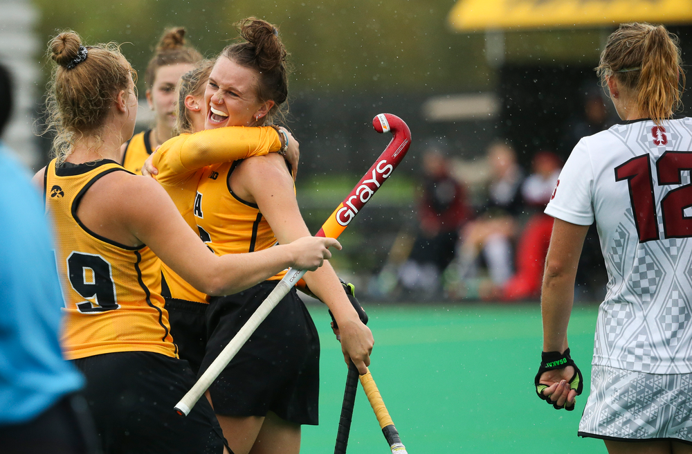 Iowa Hawkeyes forward Madeleine Murphy (26) celebrates after scoring a goal during a game against Stanford at Grant Field on October 7, 2018. (Tork Mason/hawkeyesports.com)