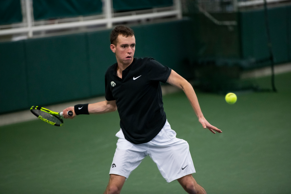 The Iowa men's tennis team competes against Cornell in The Rise Tennis Center in Ithaca, NY on Sunday, Feb. 24, 2019.