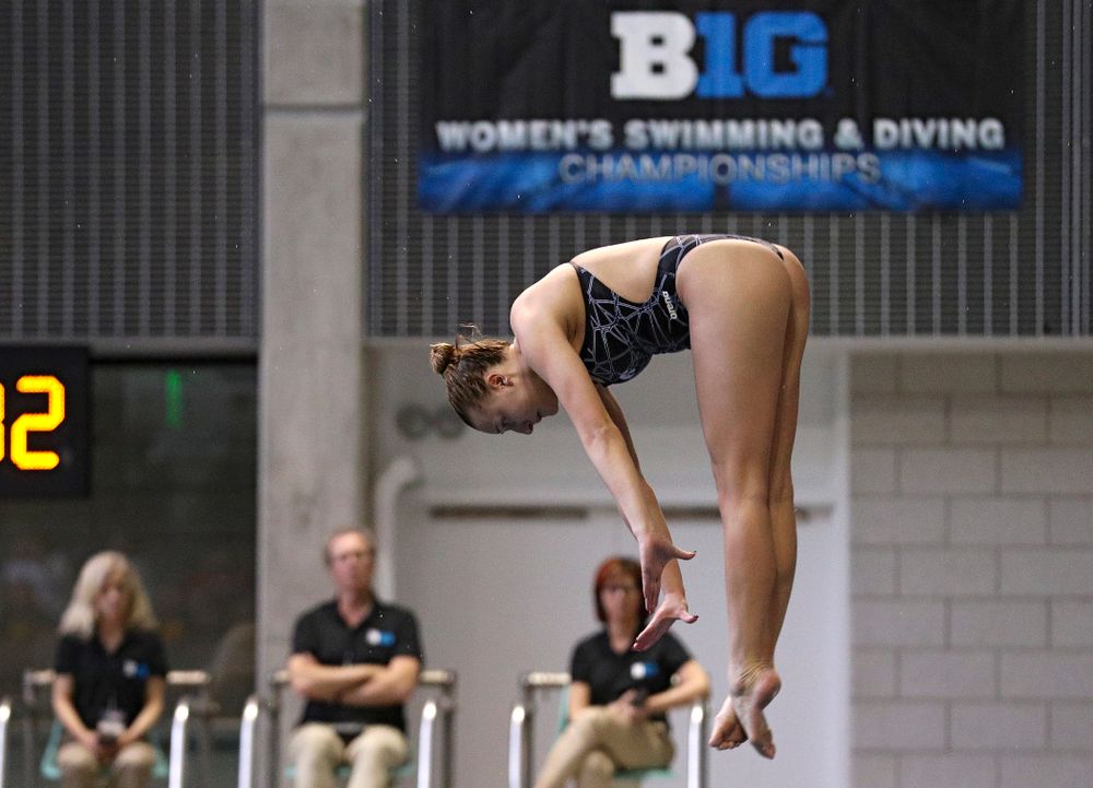 Iowa’s Samantha Tamborski competes in the women’s platform diving preliminary event during the 2020 Women’s Big Ten Swimming and Diving Championships at the Campus Recreation and Wellness Center in Iowa City on Saturday, February 22, 2020. (Stephen Mally/hawkeyesports.com)