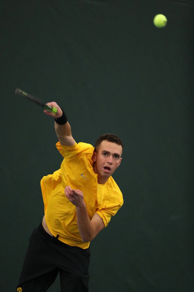 Kareem Allaf against the Butler Bulldogs Sunday, January 27, 2019 at the Hawkeye Tennis and Recreation Complex. (Brian Ray/hawkeyesports.com)