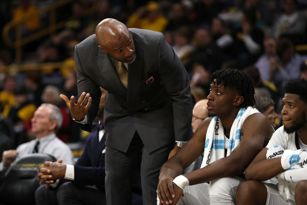 Iowa Hawkeyes assistant coach Andrew Francis and forward Tyler Cook (25) against UW Green Bay Sunday, November 11, 2018 at Carver-Hawkeye Arena. (Brian Ray/hawkeyesports.com)