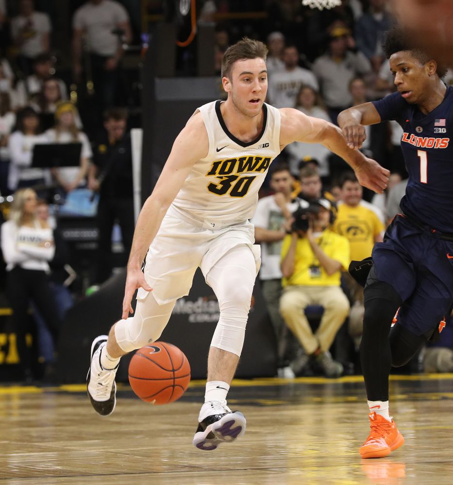 Iowa Hawkeyes guard Connor McCaffery (30) against the Illinois Fighting Illini Sunday, January 20, 2019 at Carver-Hawkeye Arena. (Brian Ray/hawkeyesports.com)