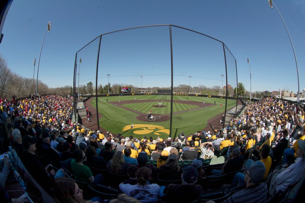 The Iowa Hawkeyes against the Nebraska Cornhuskers Saturday, April 20, 2019 at Duane Banks Field. (Brian Ray/hawkeyesports.com)