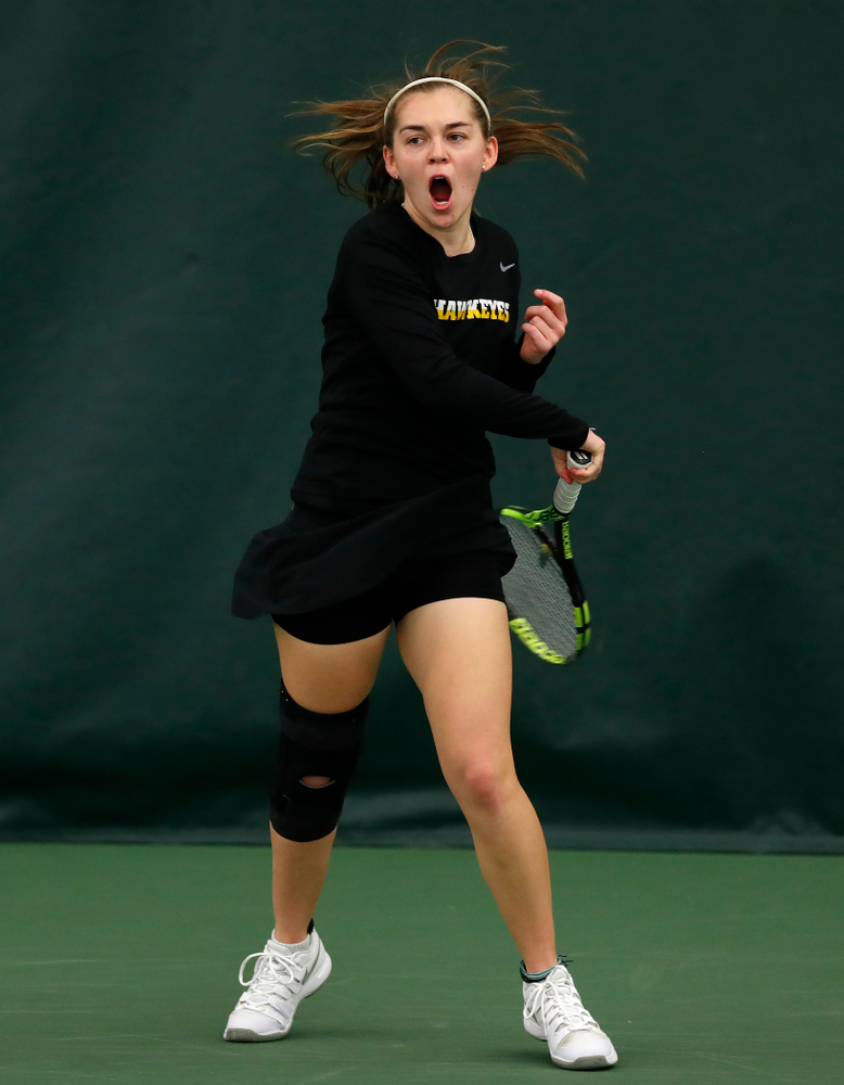 Zoe Douglas against Ohio State Sunday, March 25, 2018 at the Hawkeye Tennis and Recreation Center. (Brian Ray/hawkeyesports.com)