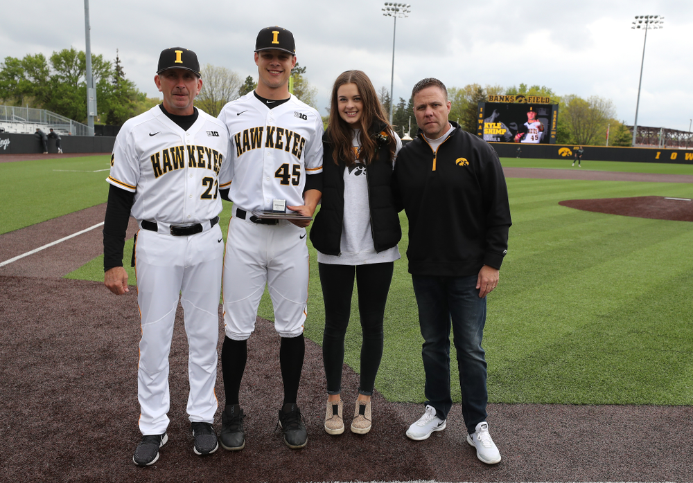 Iowa Hawkeyes Kyle Shimp (45) during senior day festivities before their game against Michigan State Sunday, May 12, 2019 at Duane Banks Field. (Brian Ray/hawkeyesports.com)