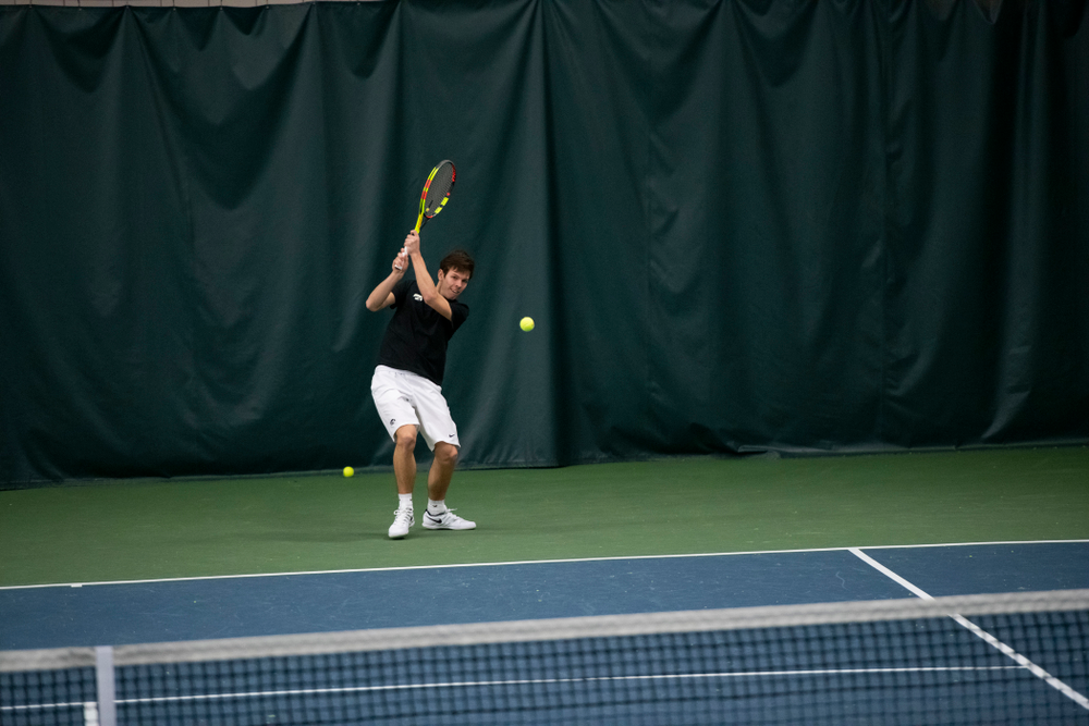 The Iowa men's tennis team competes against Cornell in The Rise Tennis Center in Ithaca, NY on Sunday, Feb. 24, 2019.