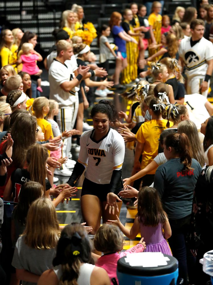 Iowa Hawkeyes setter Gabrielle Orr (7) against the Michigan Wolverines Sunday, September 23, 2018 at Carver-Hawkeye Arena. (Brian Ray/hawkeyesports.com)