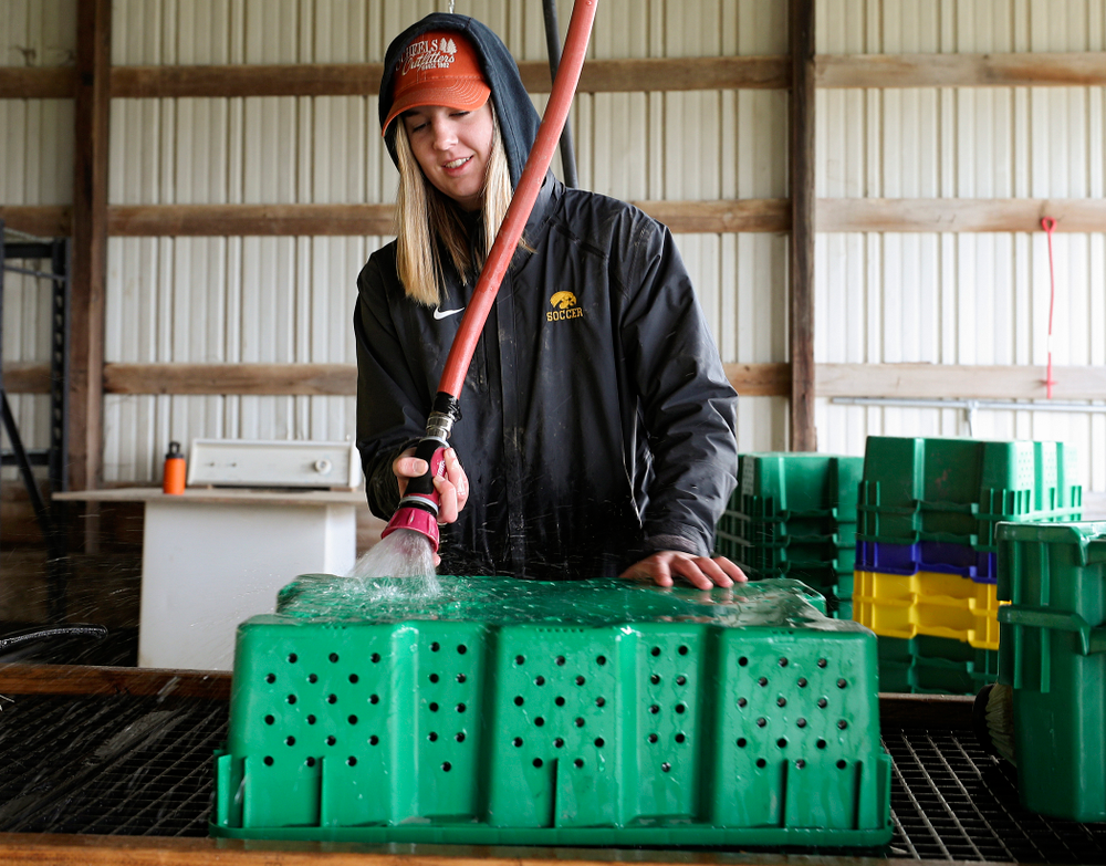 Iowa soccer players wash items for Grow: Johnson County at the Johnson County Historic Poor Farm during the 21st annual ISAAC Hawkeye Day of Caring in Iowa City on Sunday, Apr. 28, 2019. (Stephen Mally/hawkeyesports.com)