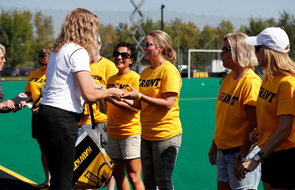 Former field hockey players receive their varsity letters before the Iowa Hawkeyes game against Indiana Sunday, September 16, 2018 at Grant Field. (Brian Ray/hawkeyesports.com)