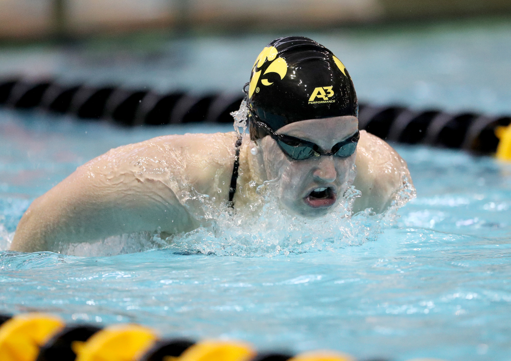 IowaÕs Grace Reeder competes in the 200 yard butterfly against Notre Dame and Illinois Saturday, January 11, 2020 at the Campus Recreation and Wellness Center. (Brian Ray/hawkeyesports.com)