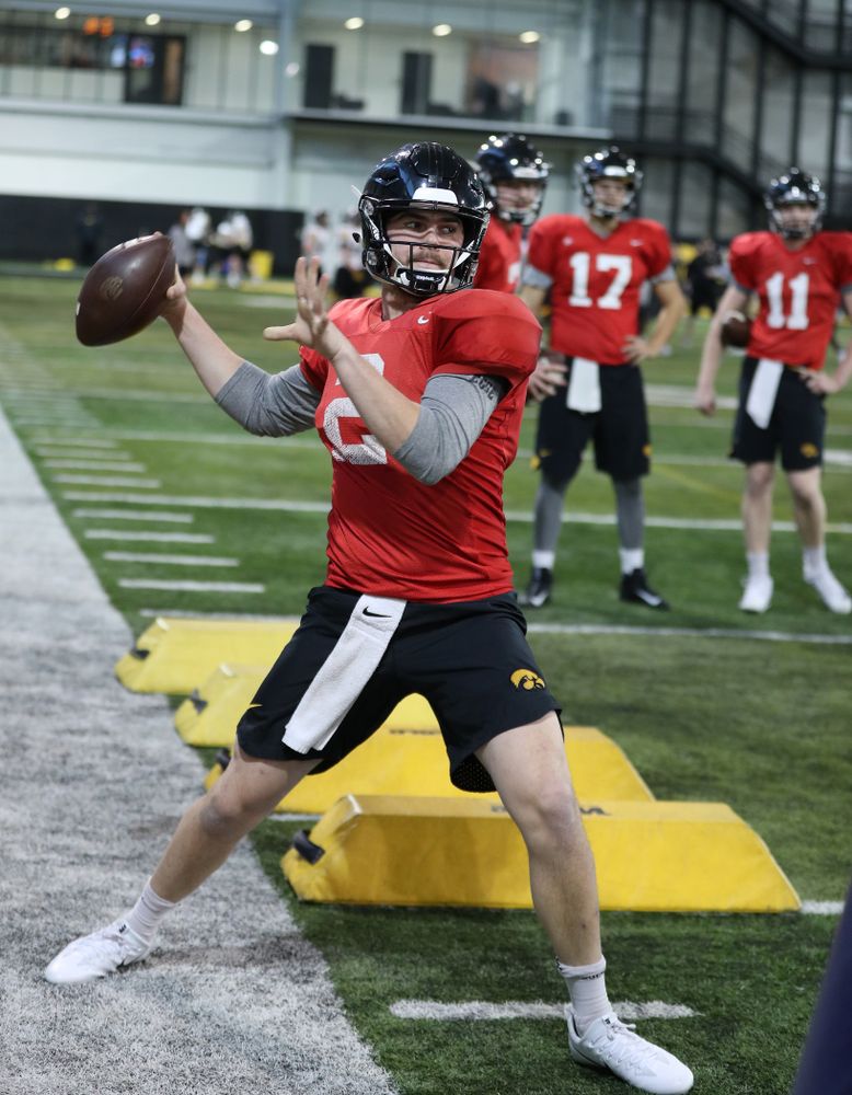 Iowa Hawkeyes quarterback Peyton Mansell (2) during preparation for the 2019 Outback Bowl Monday, December 17, 2018 at the Hansen Football Performance Center. (Brian Ray/hawkeyesports.com)