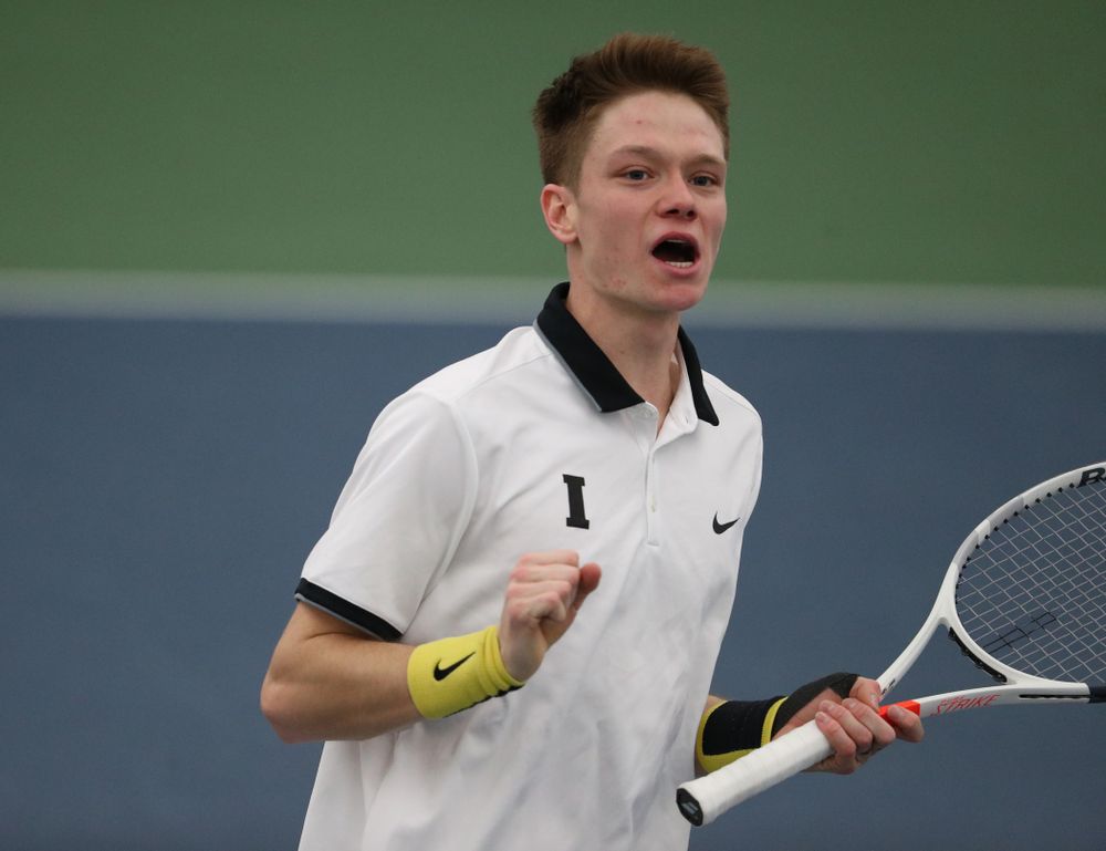 Iowa's Jason Kerst against North Dakota Friday, January 25, 2019 at the Hawkeye Tennis and Recreation Complex. (Brian Ray/hawkeyesports.com)