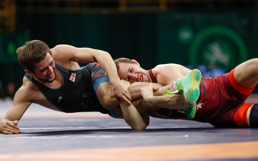 Logan Stieber during session three of the United World Wrestling Freestyle World Cup Sunday, April 8, 2018 at Caver-Hawkeye Arena. (Brian Ray/hawkeyesports.com)