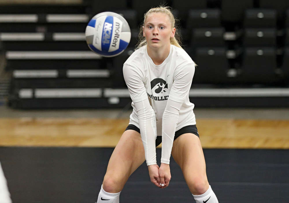 Iowa’s Jaedynn Evans (22) during Iowa Volleyball’s Media Day at Carver-Hawkeye Arena in Iowa City on Friday, Aug 23, 2019. (Stephen Mally/hawkeyesports.com)