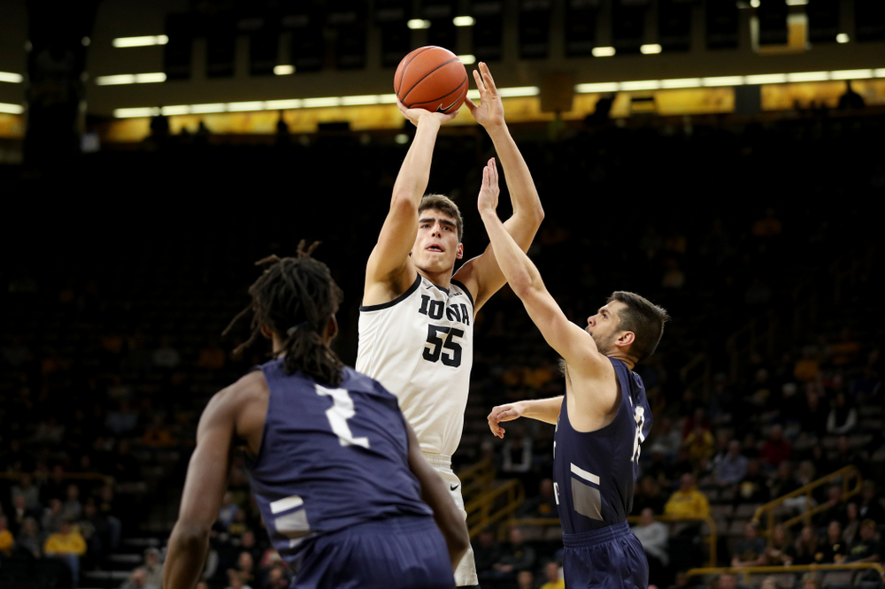 Iowa Hawkeyes forward Luka Garza (55) against North Florida Thursday, November 21, 2019 at Carver-Hawkeye Arena. (Brian Ray/hawkeyesports.com)
