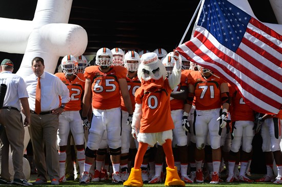 The #14'th ranked University of Miami Hurricanes play the Georgia Tech Yellow Jackets at Sun Life Stadium on October 05, 2013. Photo by Steven...