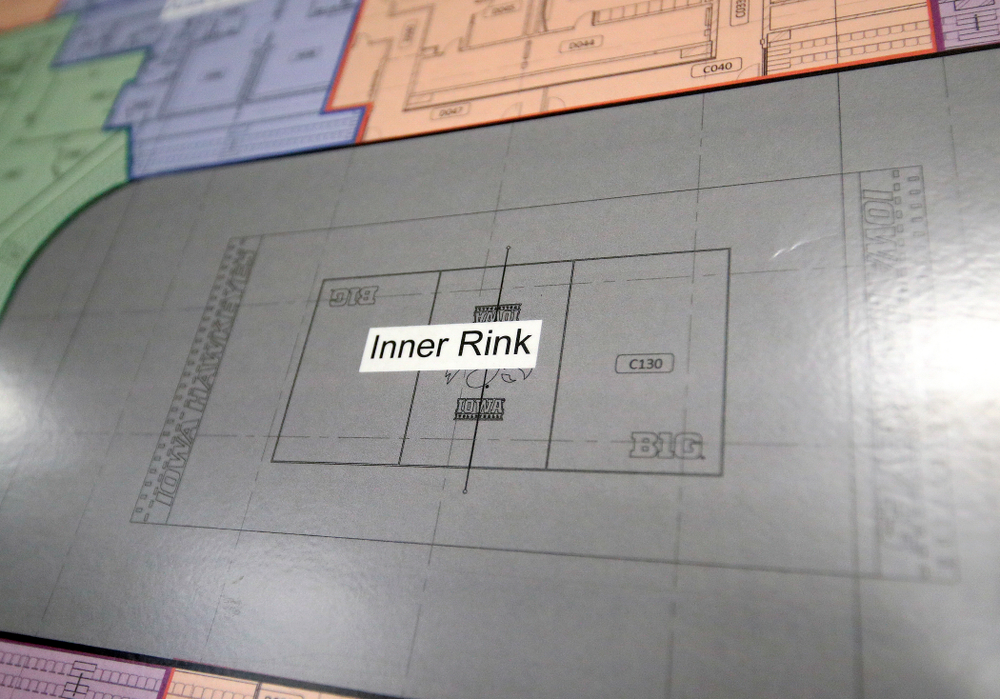 A drawing shows the floor of Xtream Arena in Coralville on Thursday, January 30, 2020. (Stephen Mally/hawkeyesports.com)