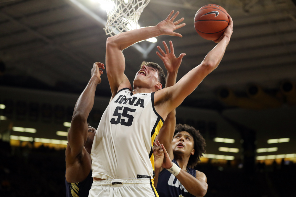 Iowa Hawkeyes forward Luka Garza (55) against Oral Roberts Friday, November 15, 2019 at Carver-Hawkeye Arena. (Brian Ray/hawkeyesports.com)