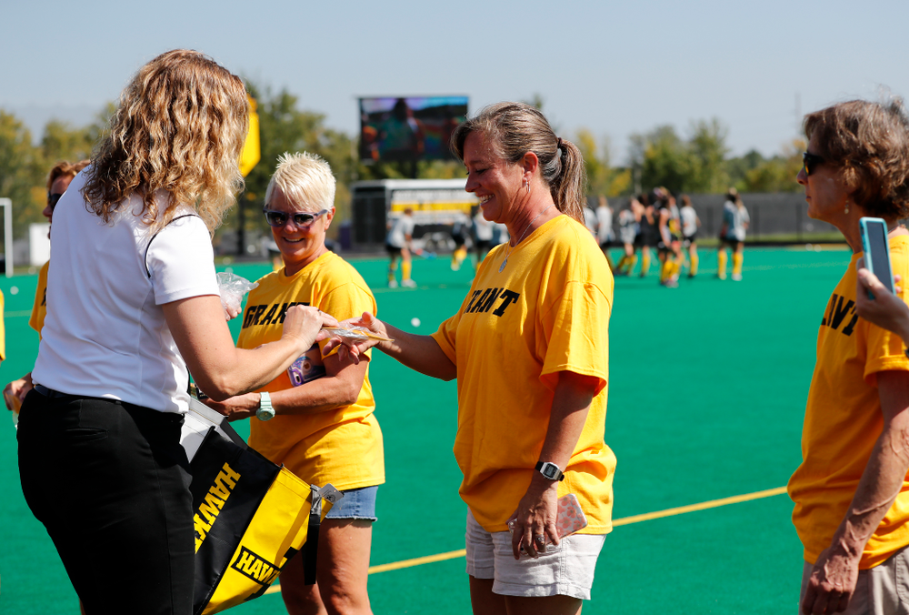 Former field hockey players receive their varsity letters before the Iowa Hawkeyes game against Indiana Sunday, September 16, 2018 at Grant Field. (Brian Ray/hawkeyesports.com)