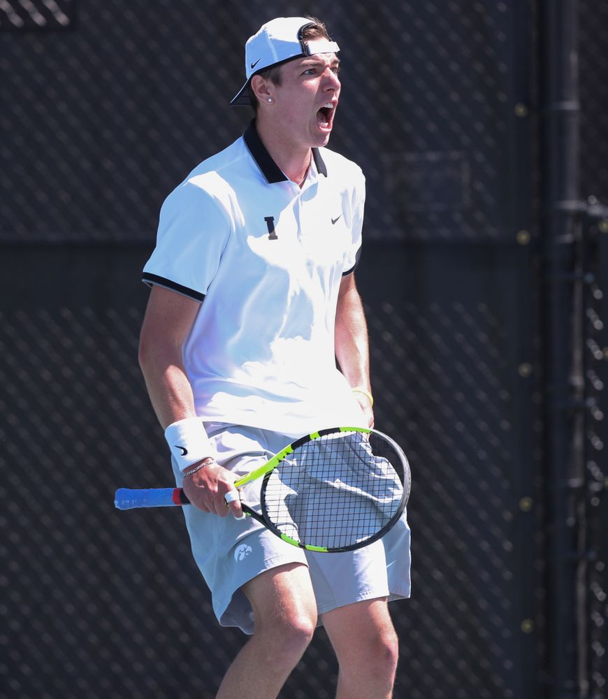 IowaÕs Joe Tyler and Nikita Snezhko play a doubles match against the Michigan Wolverines Sunday, April 21, 2019 at the Hawkeye Tennis and Recreation Complex. (Brian Ray/hawkeyesports.com)