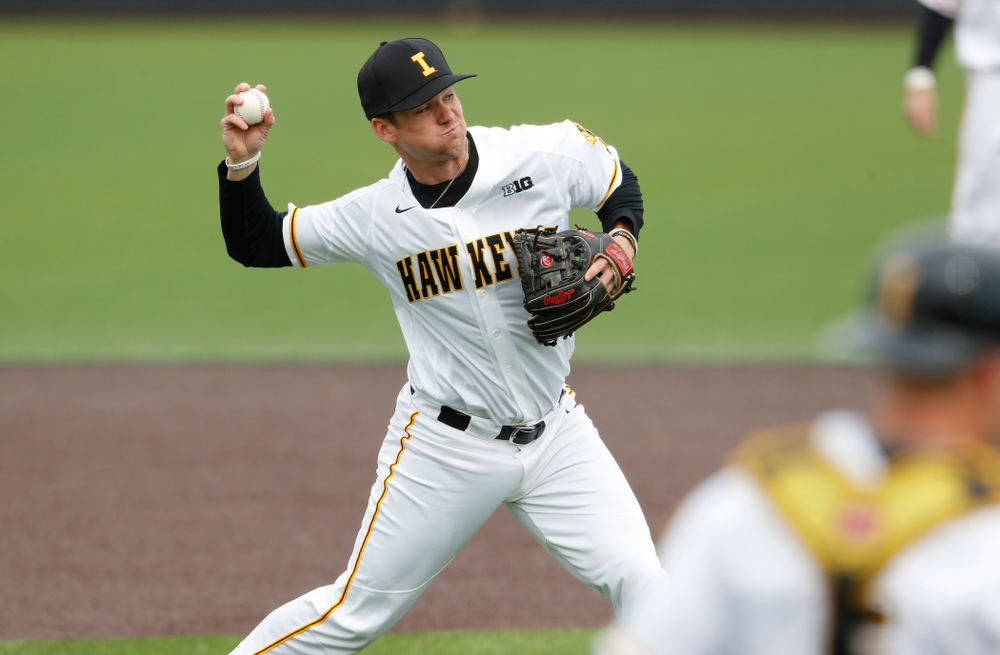 Iowa Hawkeyes infielder Matt Hoeg (3) during a double header against the Indiana Hoosiers Friday, March 23, 2018 at Duane Banks Field. (Brian Ray/hawkeyesports.com)