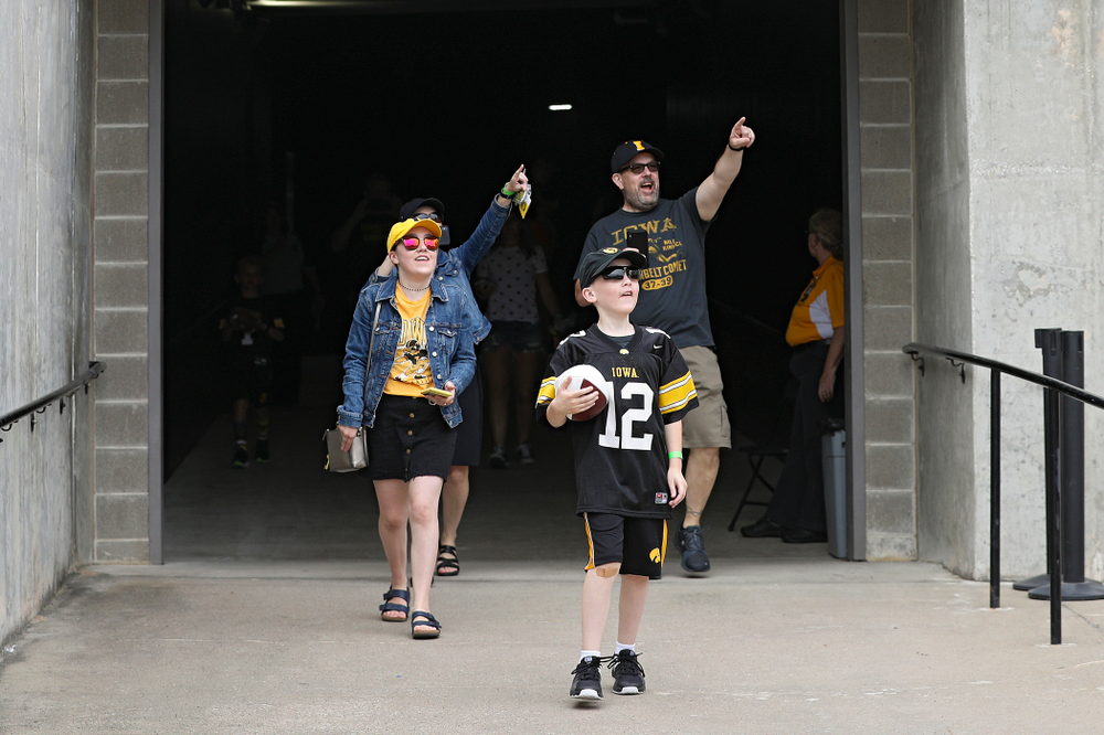 Junior Hawk Club members participate in the Swarm Experience during Kids Day at Kinnick Stadium in Iowa City on Saturday, Aug 10, 2019. (Stephen Mally/hawkeyesports.com)