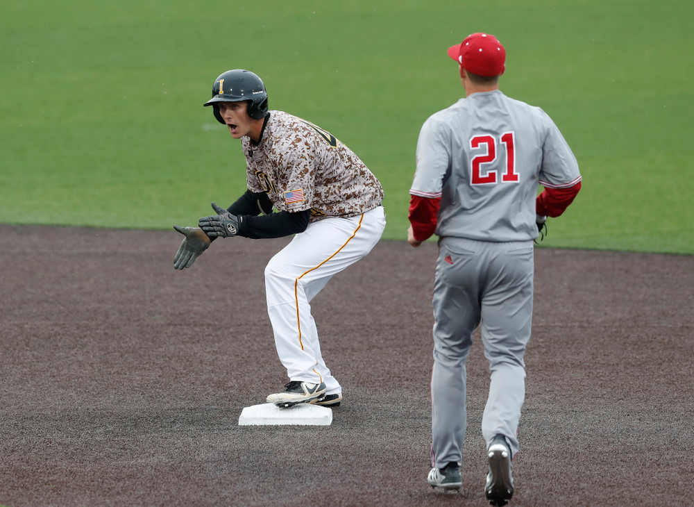 Iowa Hawkeyes outfielder Robert Neustrom (44) during a double header against the Indiana Hoosiers Friday, March 23, 2018 at Duane Banks Field. (Brian Ray/hawkeyesports.com)