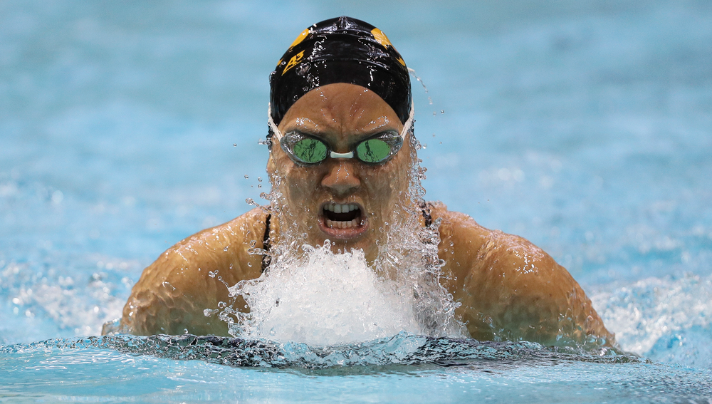 Iowa's Devin Jacobs competes in the 200-yard breaststroke during the third day of the Hawkeye Invitational at the Campus Recreation and Wellness Center on November 17, 2018. (Tork Mason/hawkeyesports.com)