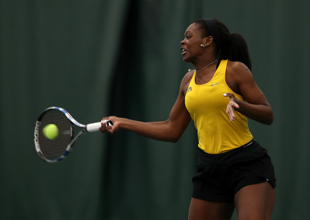 Iowa's Adorabol Huckleby against the Iowa State Cyclones Friday, February 8, 2019 at the Hawkeye Tennis and Recreation Complex. (Brian Ray/hawkeyesports.com)