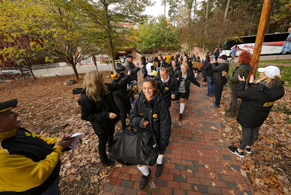 The Hawkeyes huddle before their NCAA Tournament Second Round match against North Carolina at Karen Shelton Stadium in Chapel Hill, N.C. on Sunday, Nov 17, 2019. (Stephen Mally/hawkeyesports.com)