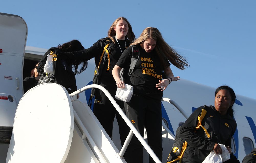 Iowa Hawkeyes center Monika Czinano (25) arrives in Greensboro, NC for the Regionals of the 2019 NCAA Women's Basketball Championships Thursday, March 28, 2019 at the Eastern Iowa Airport. (Brian Ray/hawkeyesports.com)