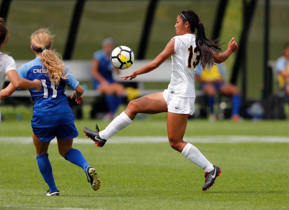 Iowa Hawkeyes Bianca Acuario (13) against the Creighton Bluejays Sunday, August 19, 2018 at the Iowa Soccer Complex. (Brian Ray/hawkeyesports.com)