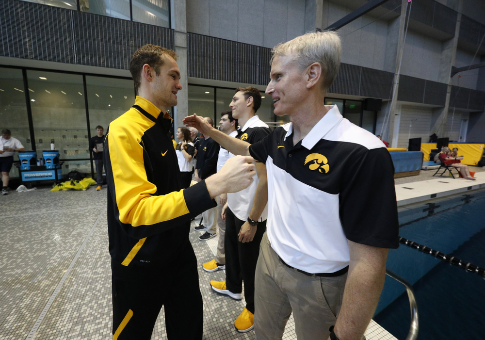 Kenneth Mende is introduced during senior day before a double dual against Wisconsin and Northwestern Saturday, January 19, 2019 at the Campus Recreation and Wellness Center. (Brian Ray/hawkeyesports.com)