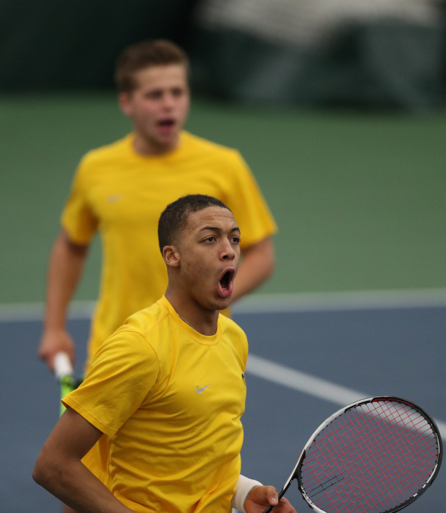 Oliver Okonkwo and Will Davies against Utah Sunday, February 10, 2019 at the Hawkeye Tennis and Recreation Complex. (Brian Ray/hawkeyesports.com)