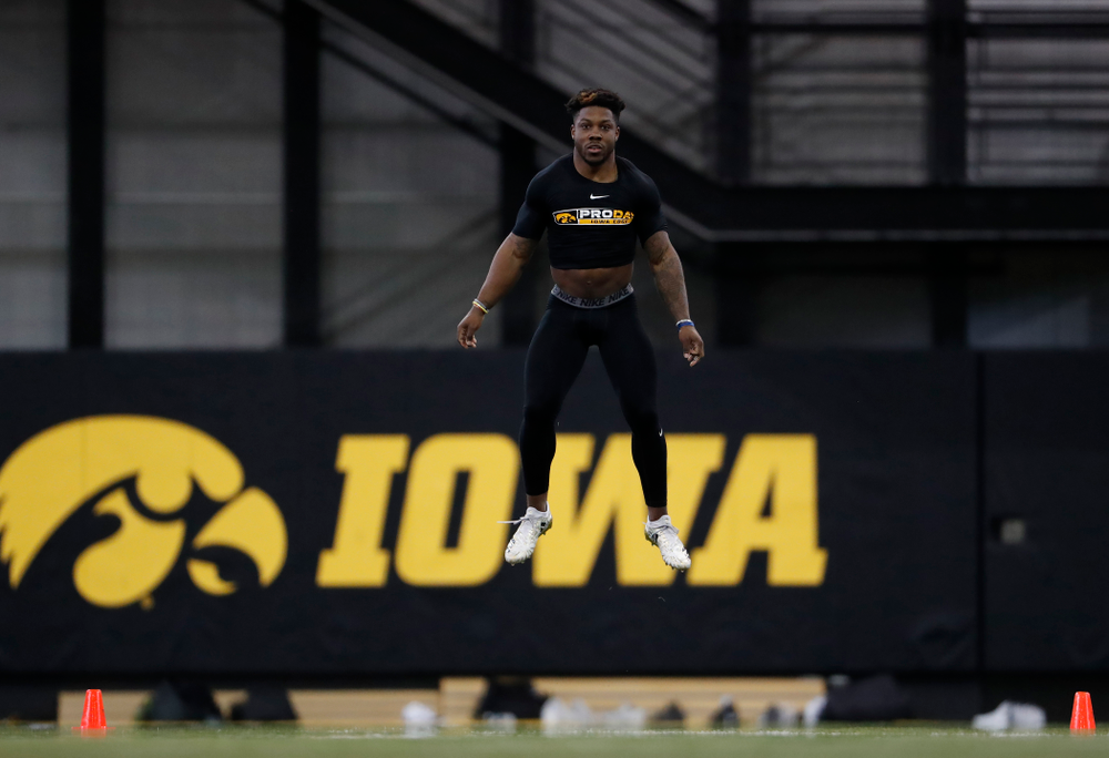Iowa Hawkeyes running back James Butler (20) during the team's annual pro day Monday, March 26, 2018 at the Hansen Football Performance Center. (Brian Ray/hawkeyesports.com)