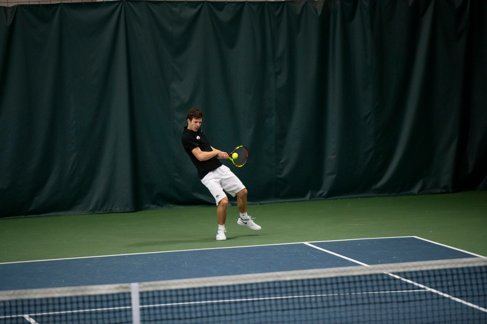 The Iowa men's tennis team competes against Cornell in The Rise Tennis Center in Ithaca, NY on Sunday, Feb. 24, 2019.