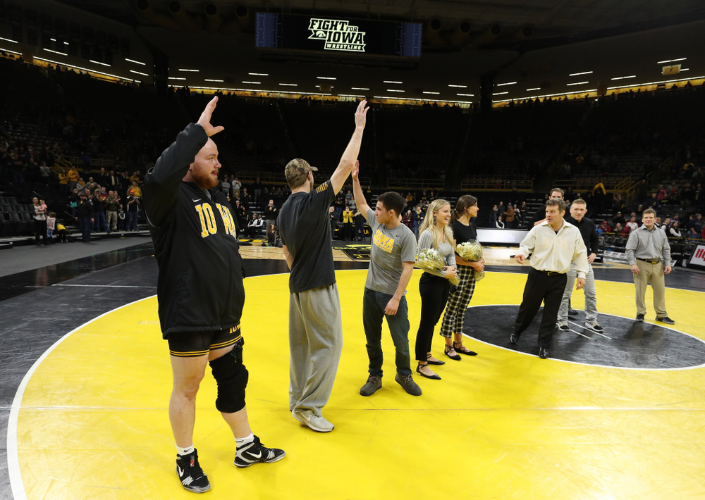 Iowa senior Sam Stoll during senior night following their meet against the Indiana Hoosiers Friday, February 15, 2019 at Carver-Hawkeye Arena. (Brian Ray/hawkeyesports.com)