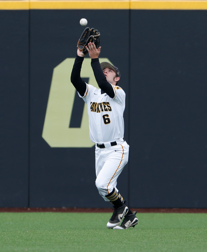 Iowa Hawkeyes outfielder Justin Jenkins (6) during a double header against the Indiana Hoosiers Friday, March 23, 2018 at Duane Banks Field. (Brian Ray/hawkeyesports.com)